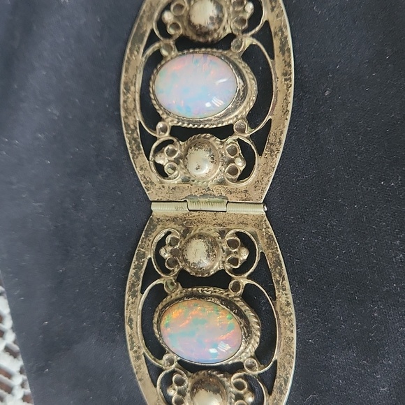 VINTAGE STERLING SILVER OPAL LARGE LINK BEAUTIFUL BRACELET. - Picture 2 of 9